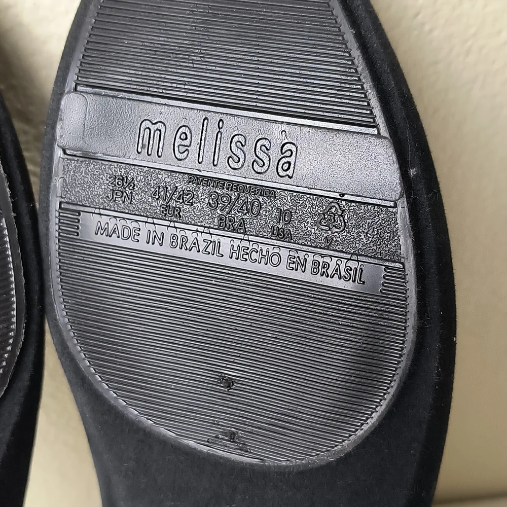 Melissa 10 Black Flats with Gold Detail Crown